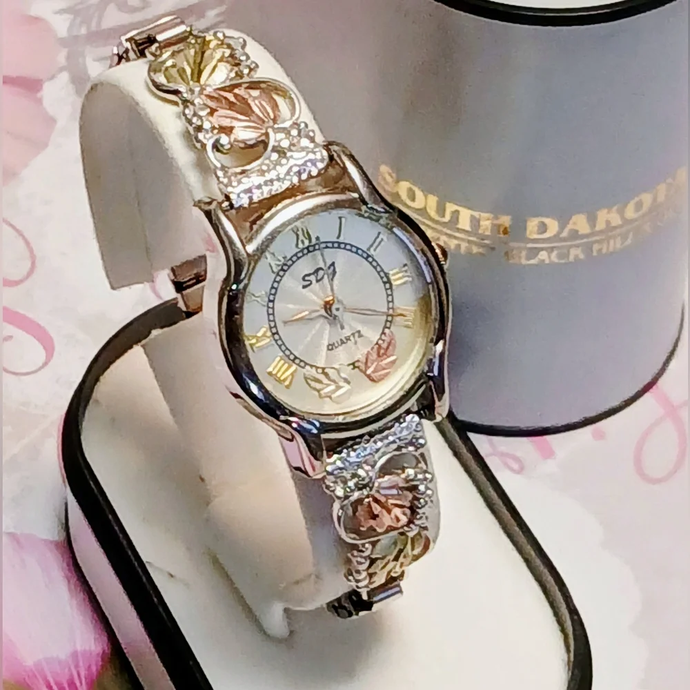 SDG Black Hills Gold Leaves Watch-Solid Silver Tips Large Gold Leaves+Expansion - Picture 1 of 6